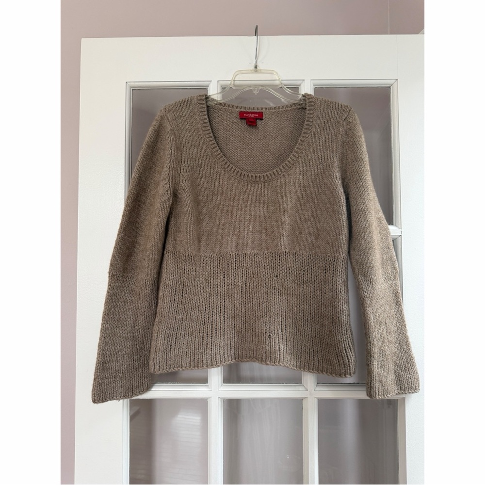 Sundance Taupe Scoop Neck Wool Blend Sweater